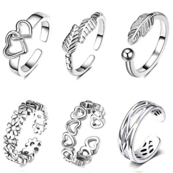 Silver Adjustable Boho Open Toe Rings - Set of 20 - Picture 3 of 11